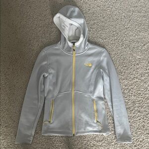 The North Face women’s Gray Yellow Fleece Hooded Jacket Coat Small